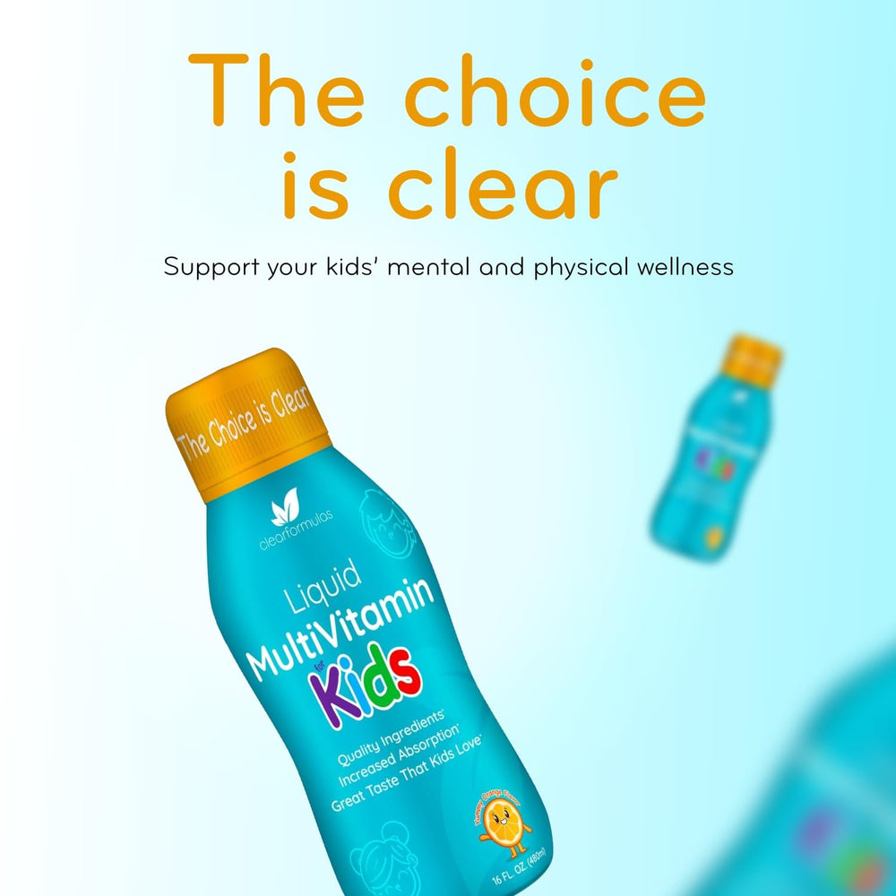 Clear Formulas orange-flavor bottle communicates kid-friendly taste and easy consumption
