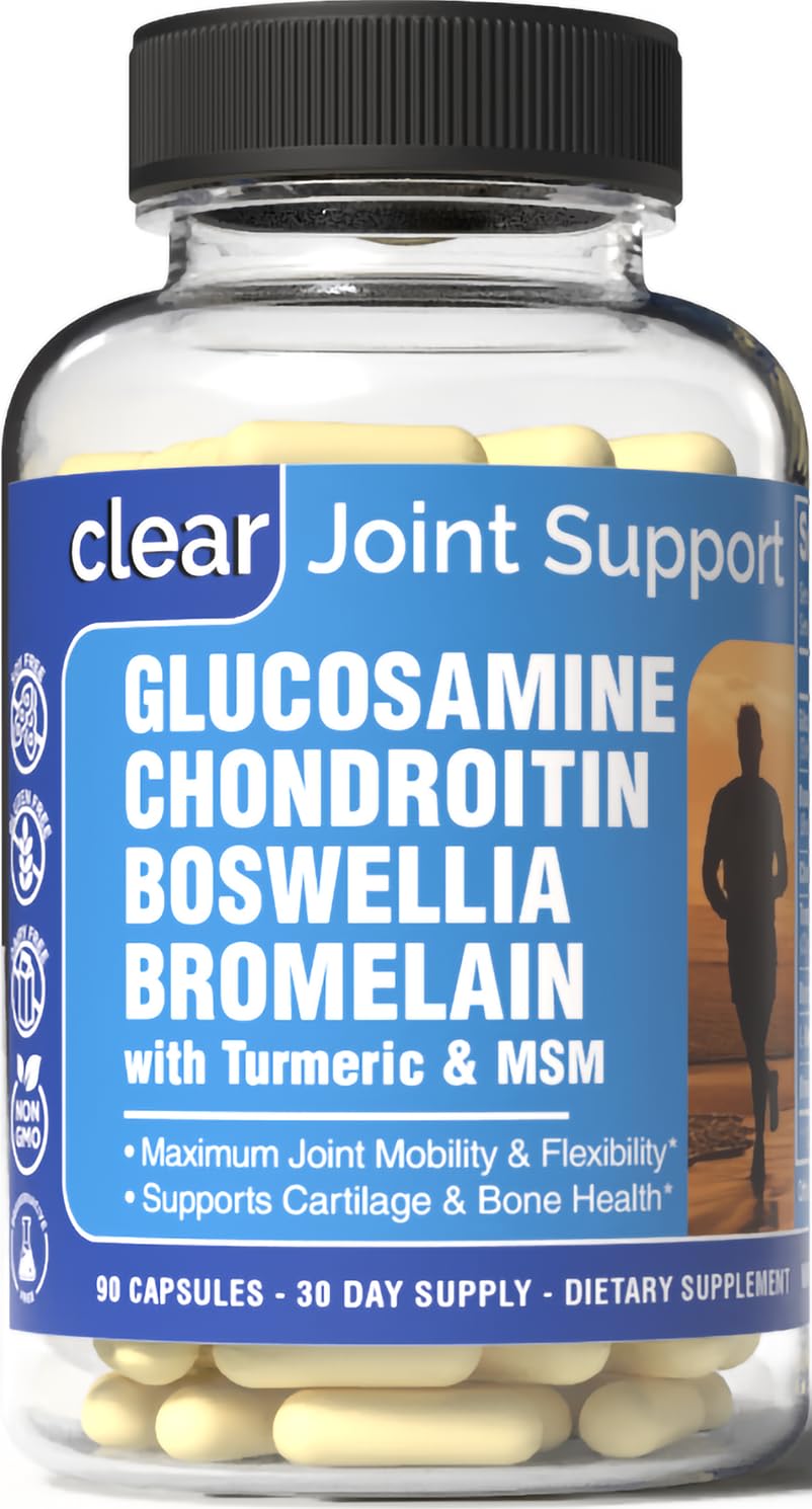 Clear Probiotics bottle front with glucosamine blend for joint support and mobility.