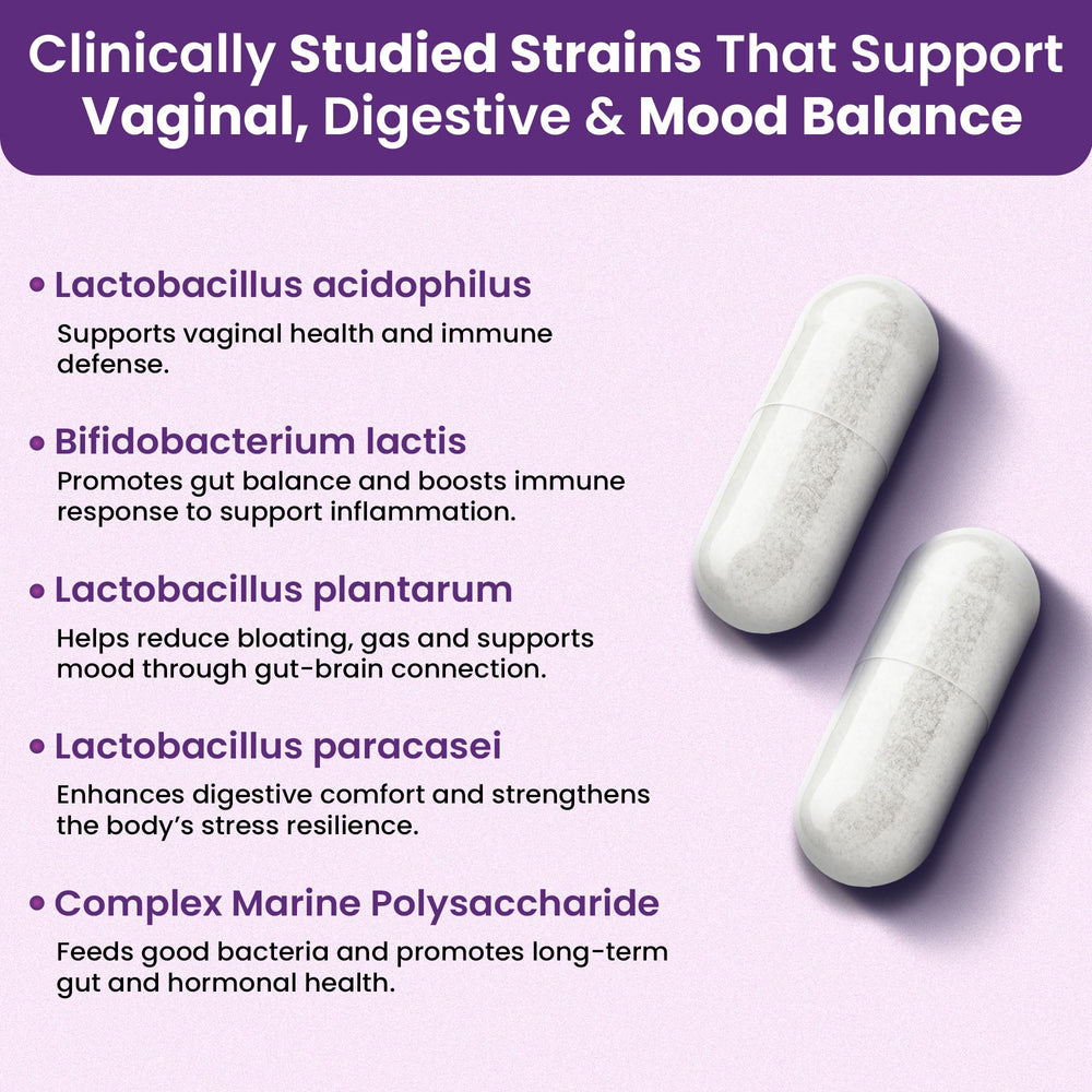 Clear Probiotics bottle open shows easy-to-pour capsules.