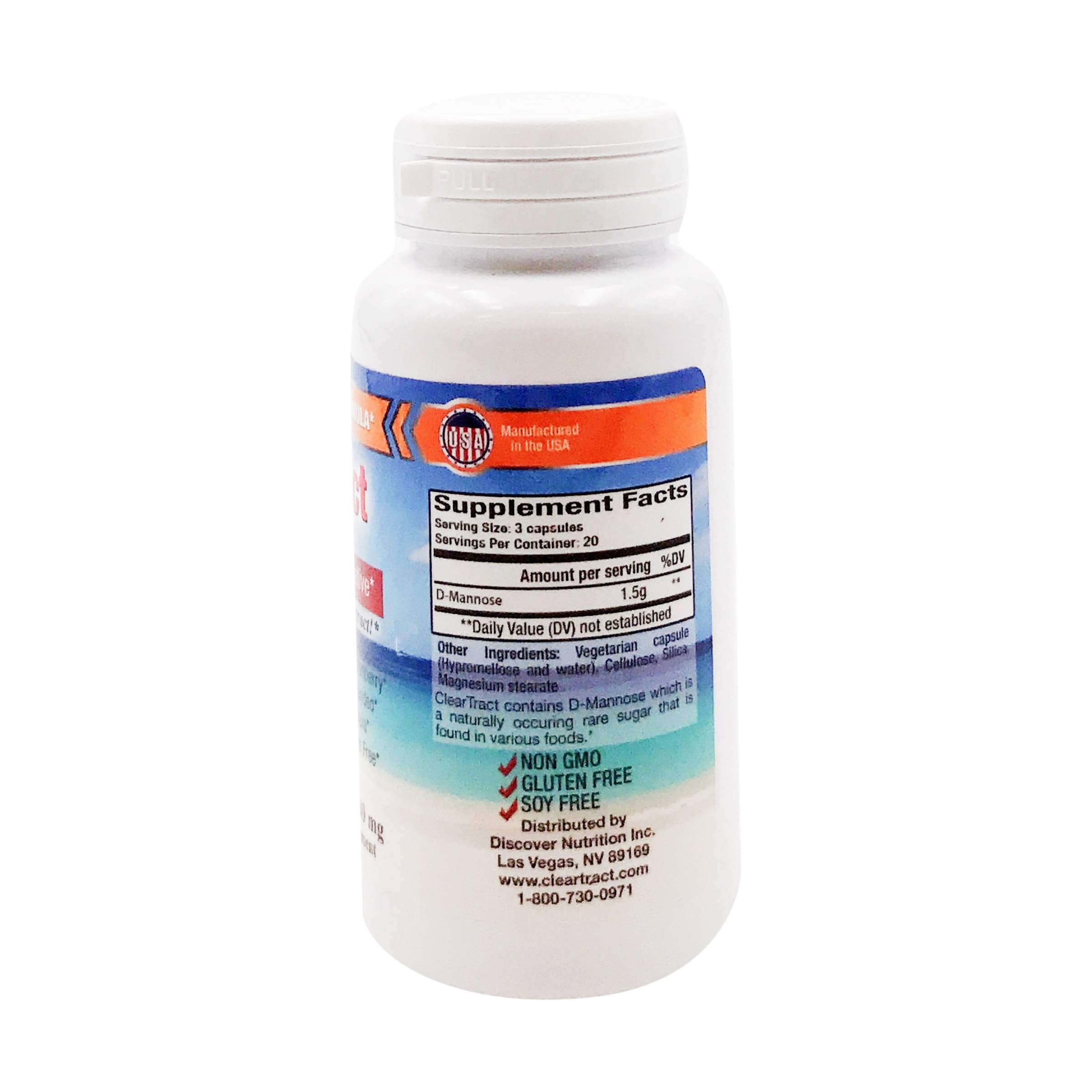 Close-up of Cleartract D-Mannose capsules, easy daily support for urinary comfort.