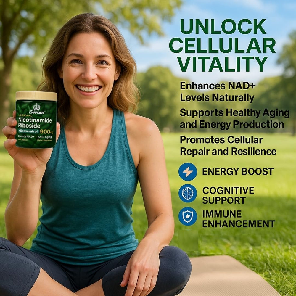 Cled Charger NAD+ Plus capsules close-up with compact, potent formula for daily vitality