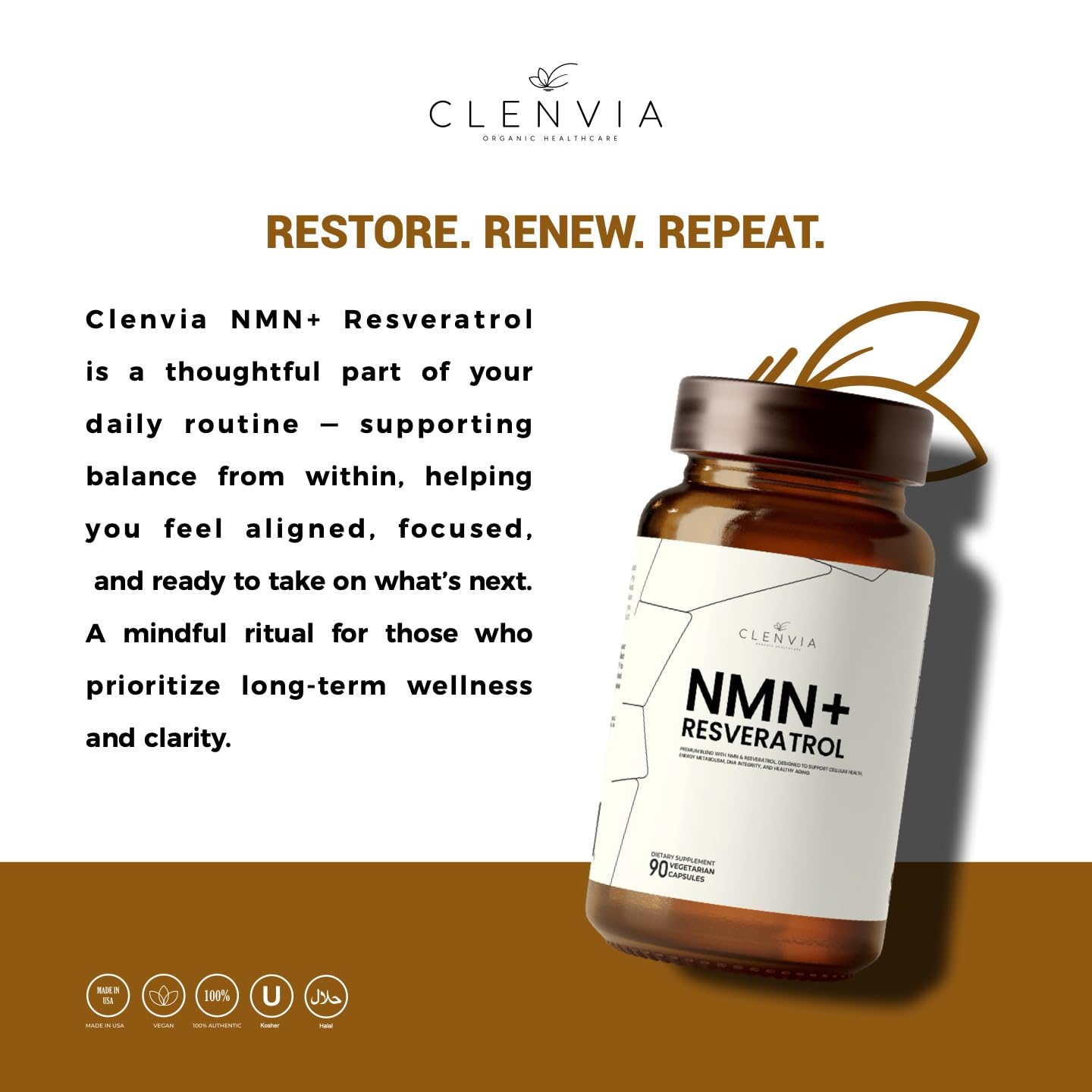 CLENVIA packaging box highlights GMP standards and purity.