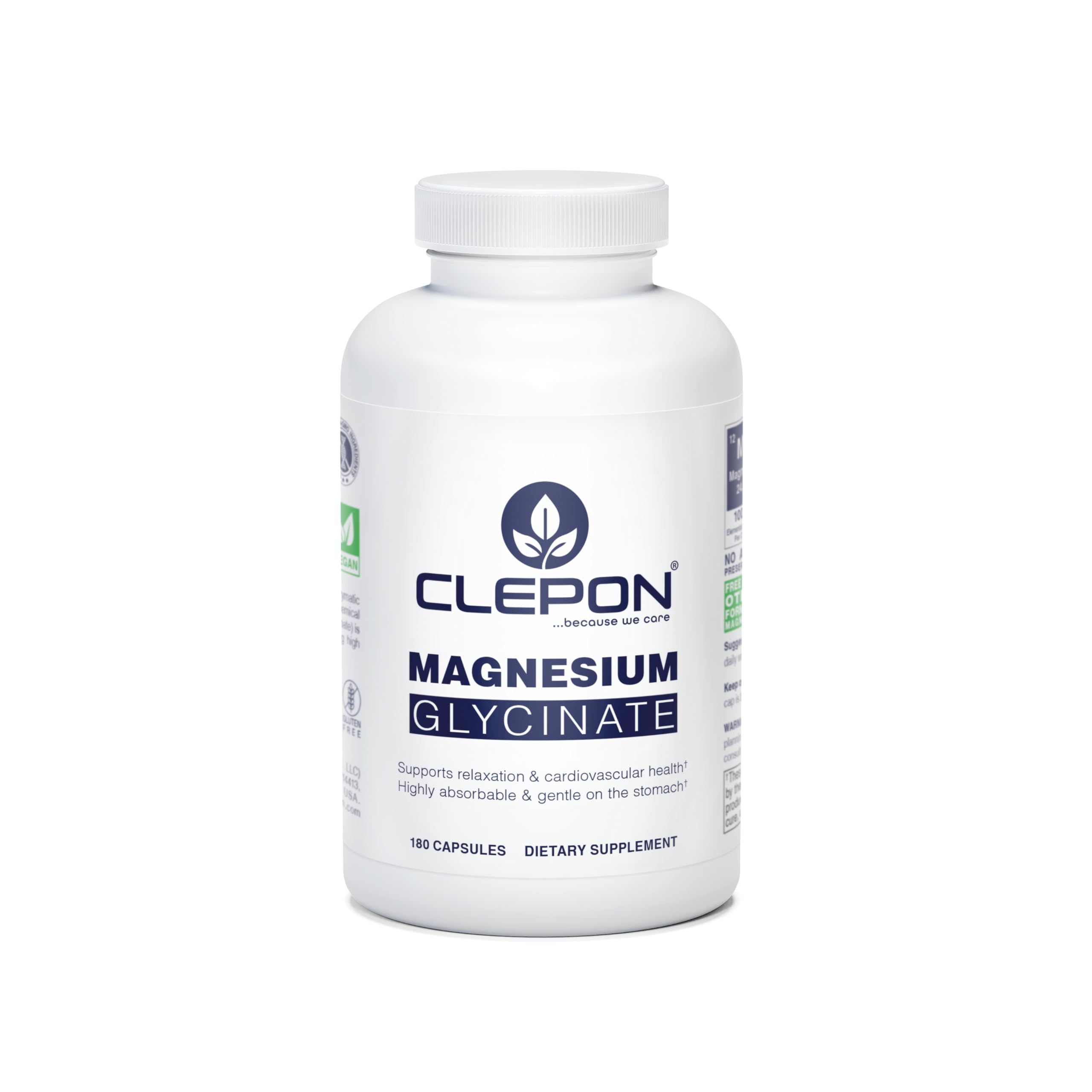 CLEPON Magnesium Glycinate bottle front promoting high-absorption daily wellness.