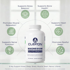 CLEPON Magnesium Glycinate capsules being poured for easy daily intake.