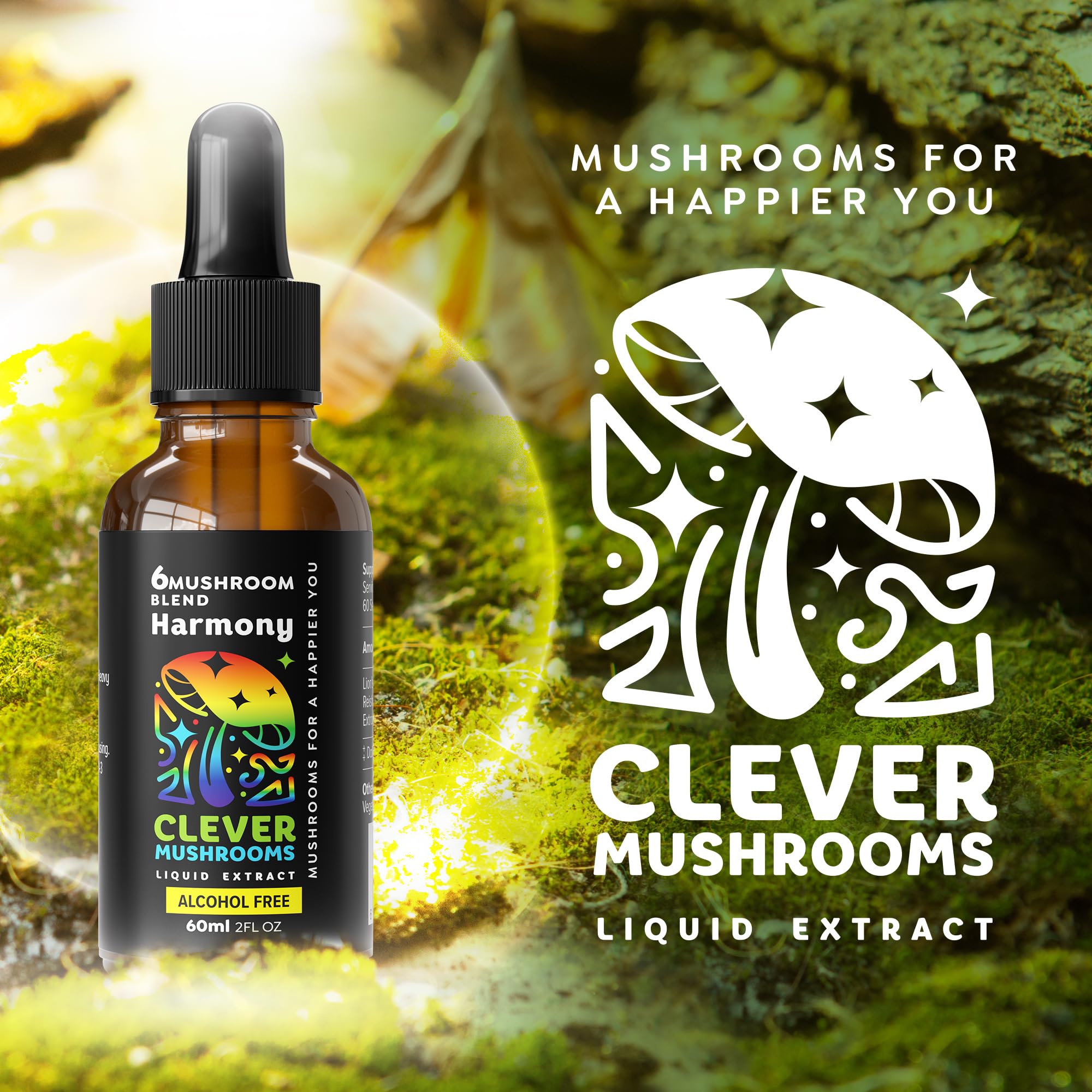 CLEVER MUSHROOMS 6 Blend bottle with drops for convenient immune health ritual