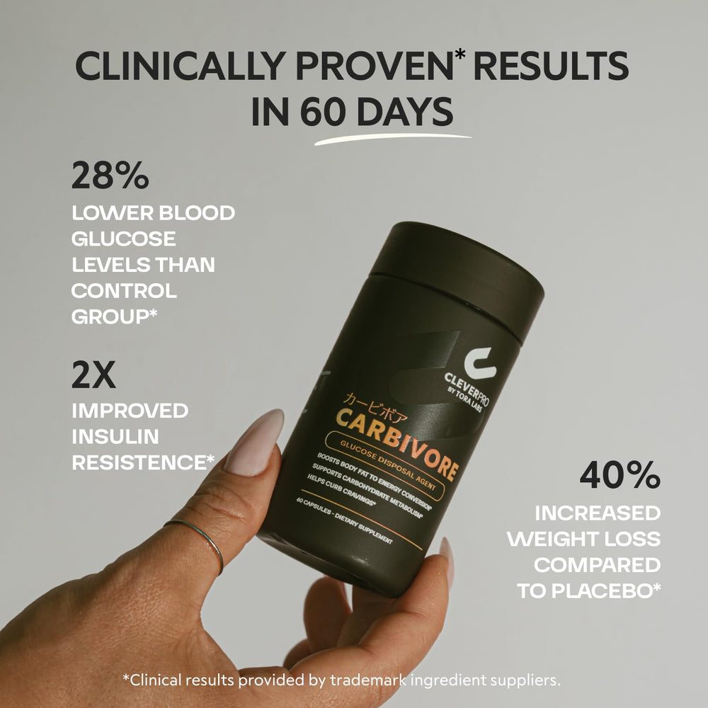 CleverPro by Tora Labs Carbivore pills close-up highlighting capsule texture and energy potential