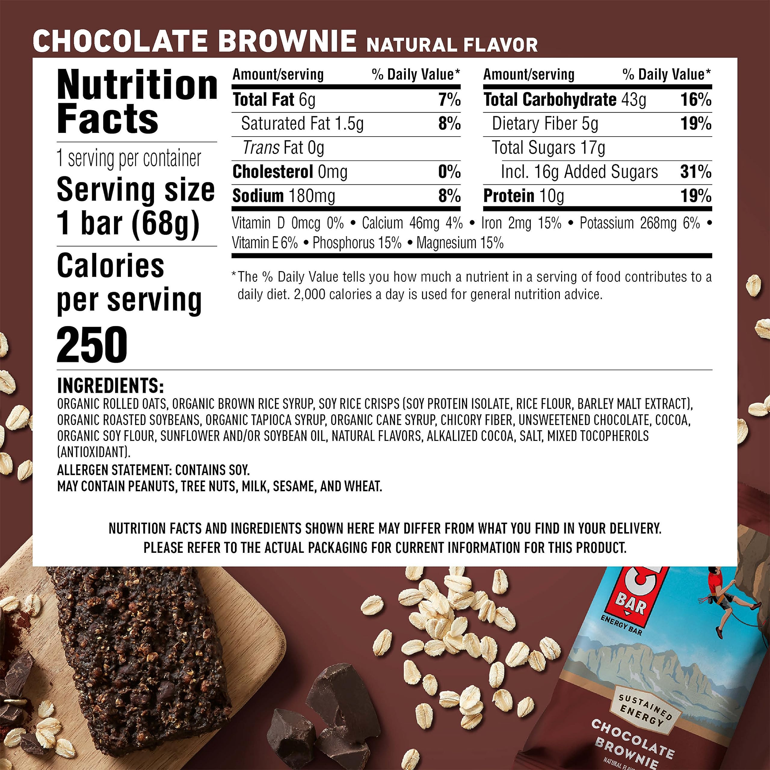 Pack shot of CLIF Bar Chocolate Brownie 18-pack ready for on-the-go fueling.