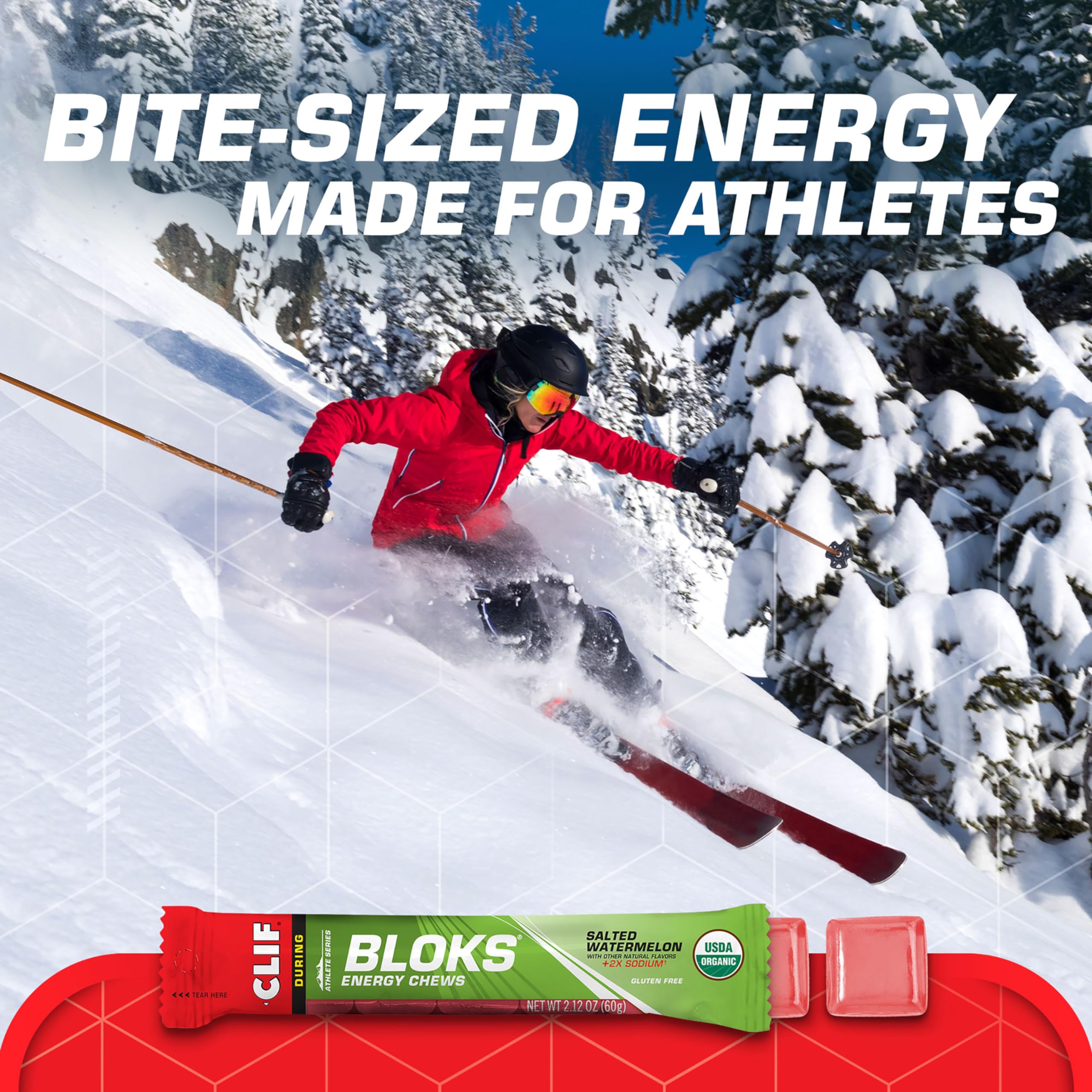 Soft-chew texture of CLIF BLOKS Salted Watermelon for easy intake