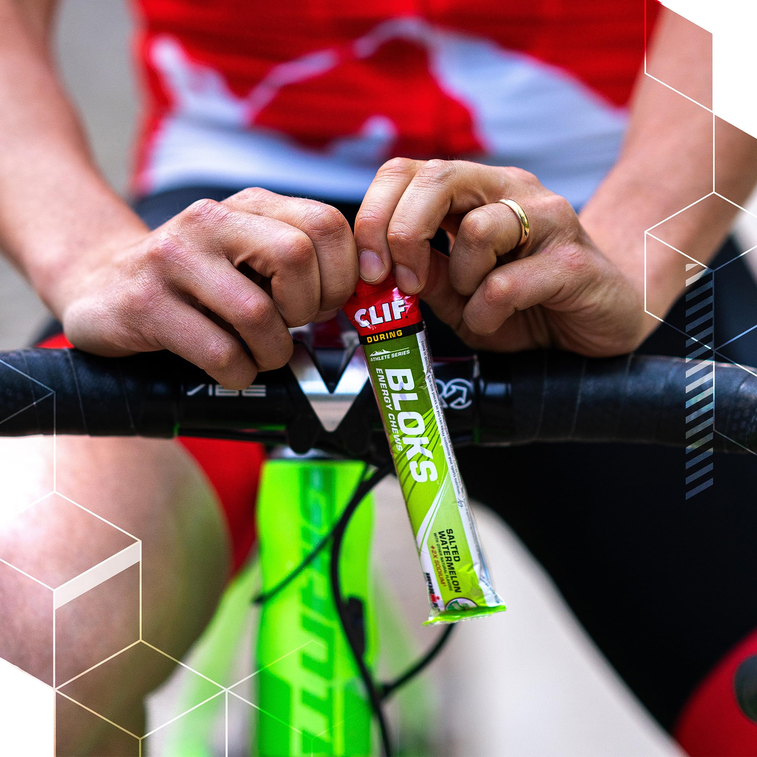 Bag-ready pack of CLIF BLOKS Salted Watermelon in athletic kit