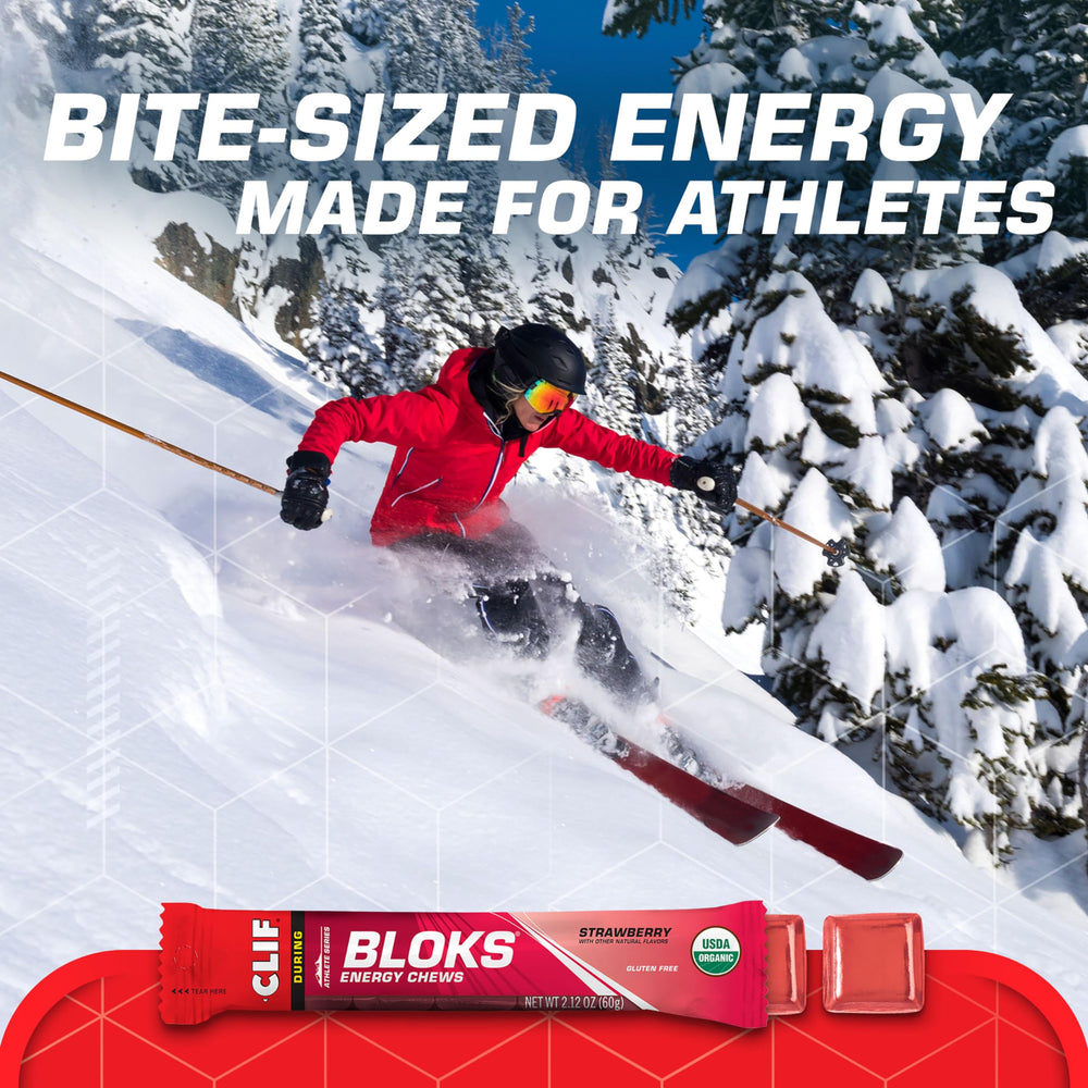 Clif Bloks Strawberry chews on bike during cycling sessions