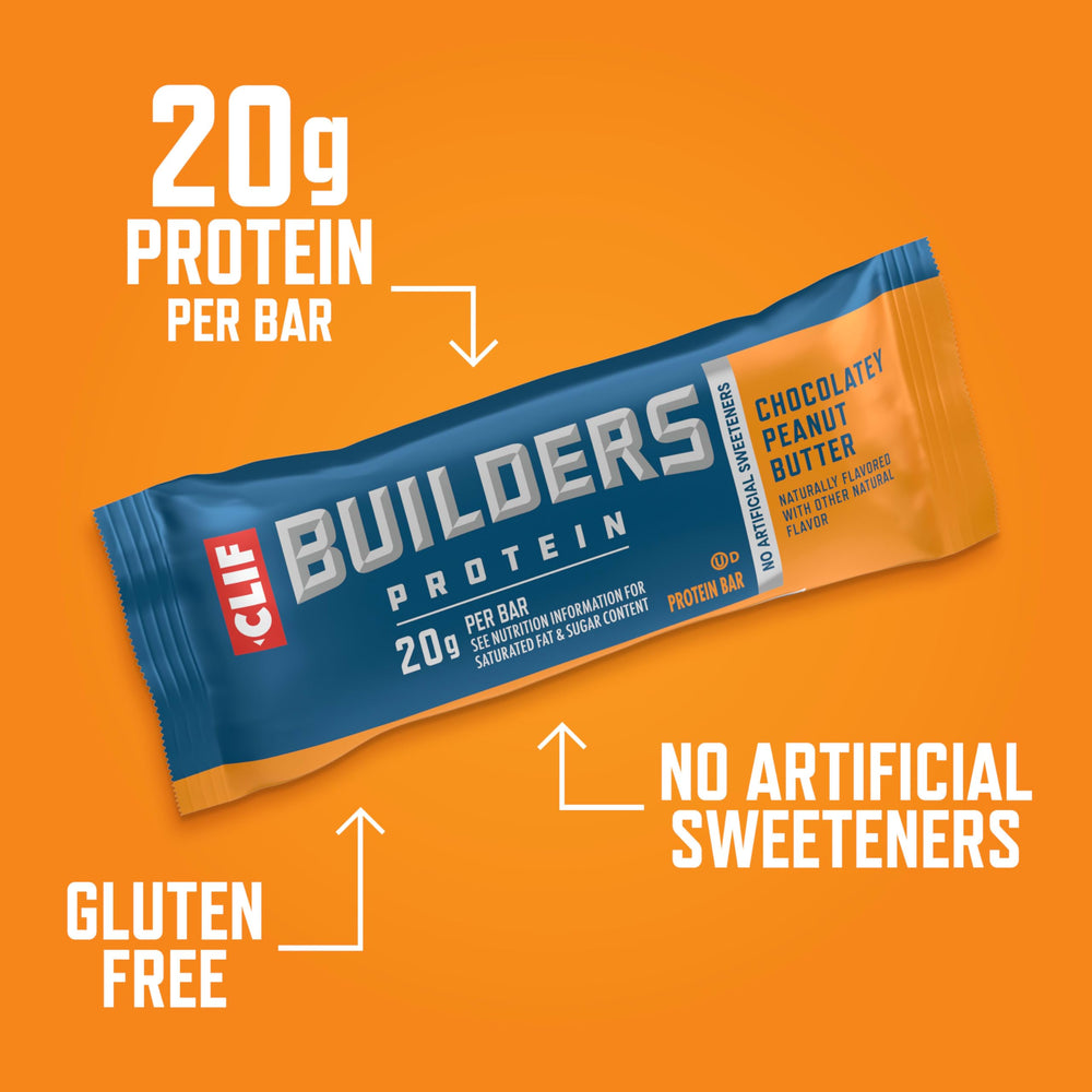 CLIF BUILDER'S bar on the go beside a water bottle for travel fueling