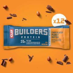 CLIF BUILDER'S chocolate peanut butter bar paired with fruit for a balanced breakfast