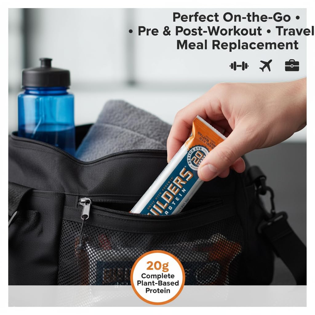CLIF Builders Chocolate Peanut Butter bar close-up, low glycemic energy for workouts.