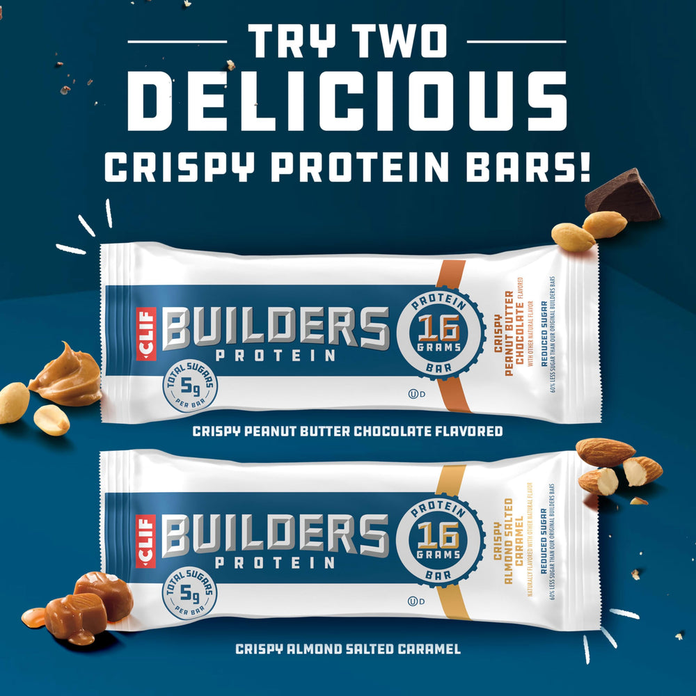 Cross-section of CLIF BUILDERS Crispy Almond Salted Caramel showing texture