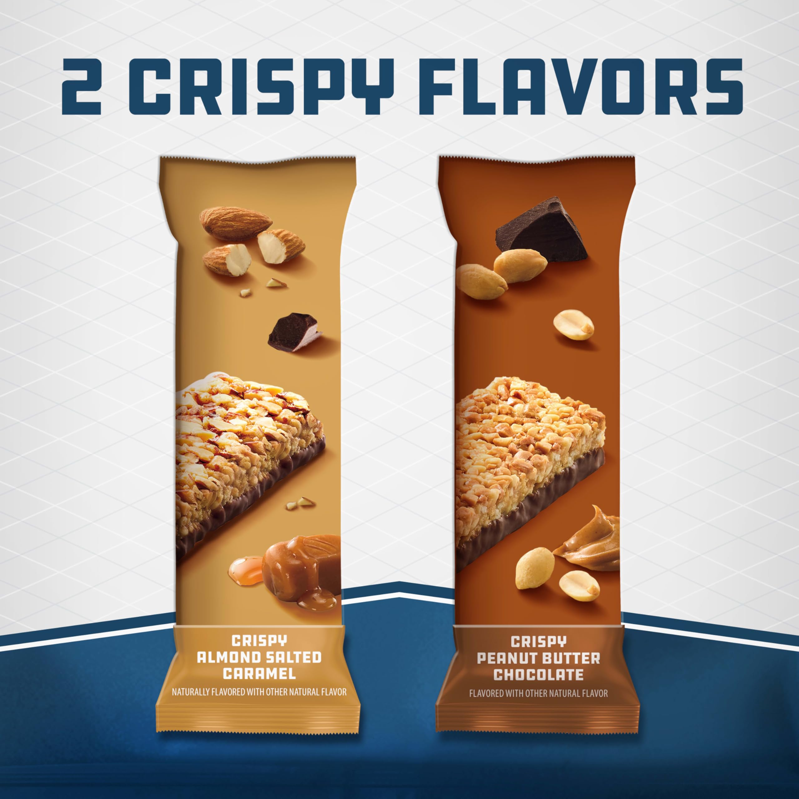 CLIF BUILDERS Crispy Almond Salted Caramel bar in hand during workout break
