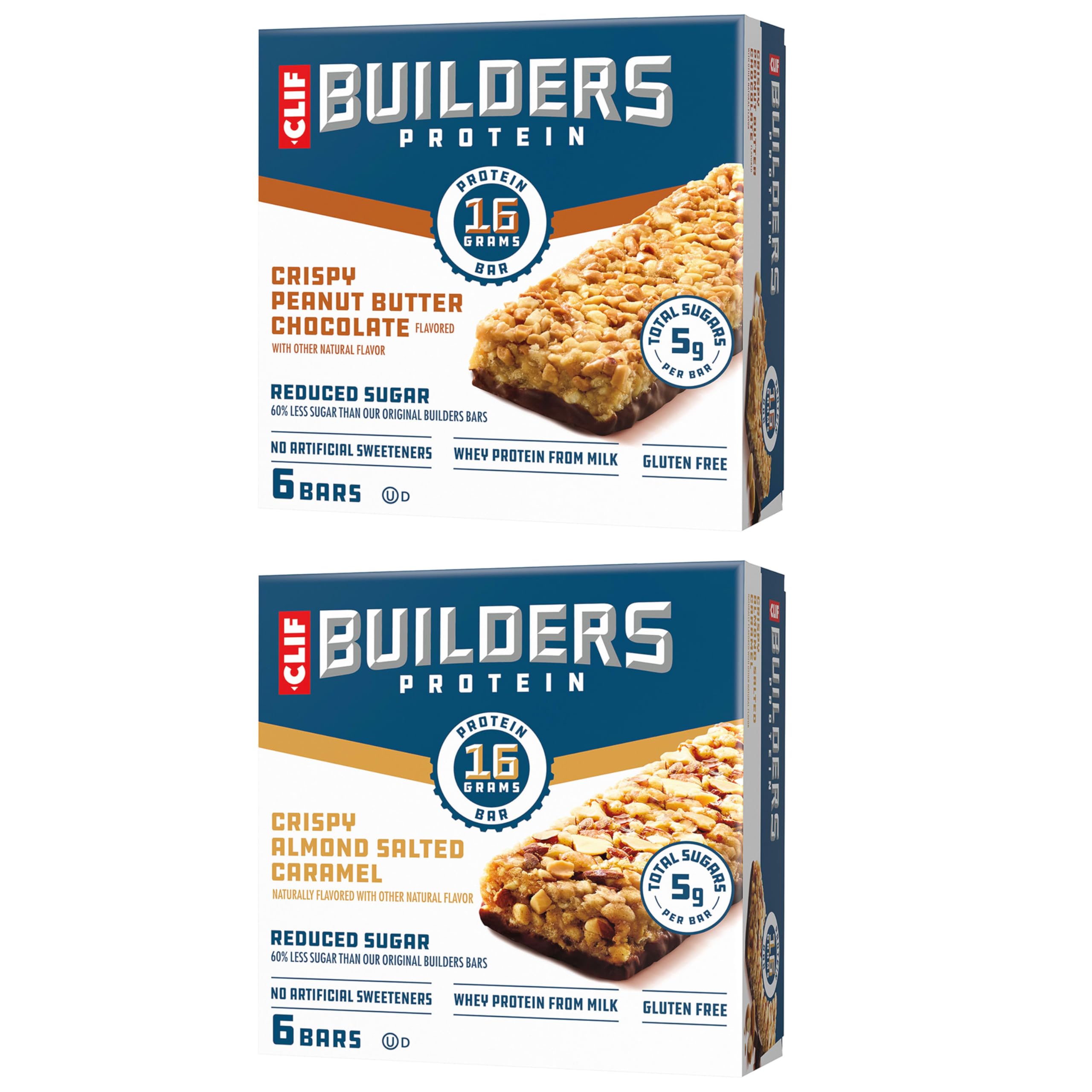 CLIF BUILDERS Crispy Almond Salted Caramel bar packaging ideal for on-the-go snacking
