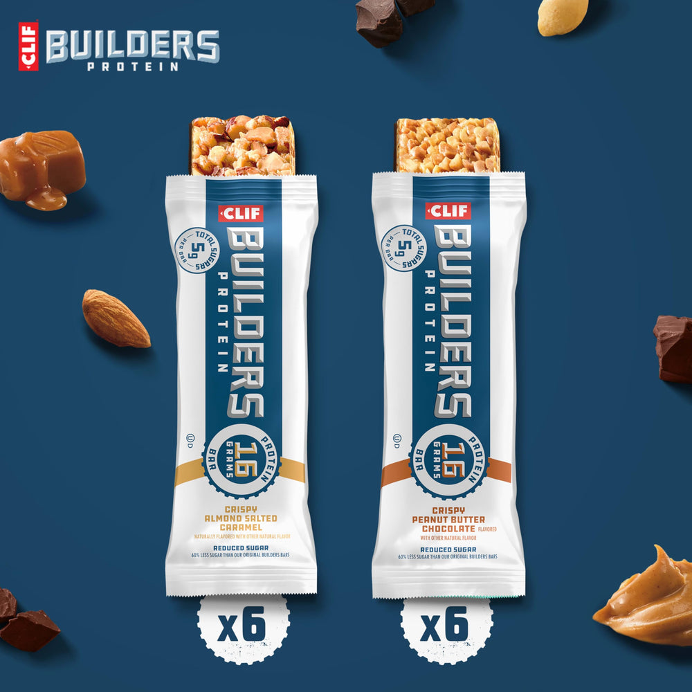 CLIF BUILDERS Crispy Peanut Butter Chocolate close-up showing rich bite