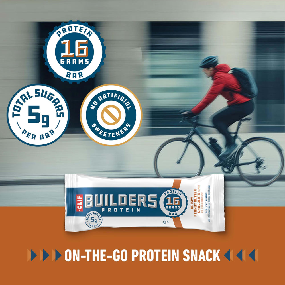 Cross-section of CLIF BUILDERS Crispy Peanut Butter Chocolate bar texture