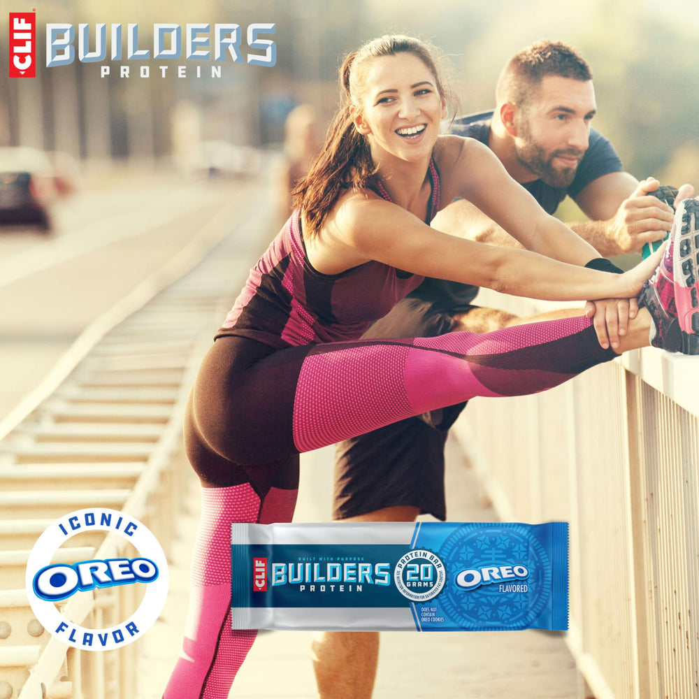 Individually wrapped CLIF BUILDERS Oreo bars ready for portable snacking