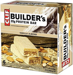 Clif Builder's Vanilla Almond protein bar in a box, ideal post-workout fuel.