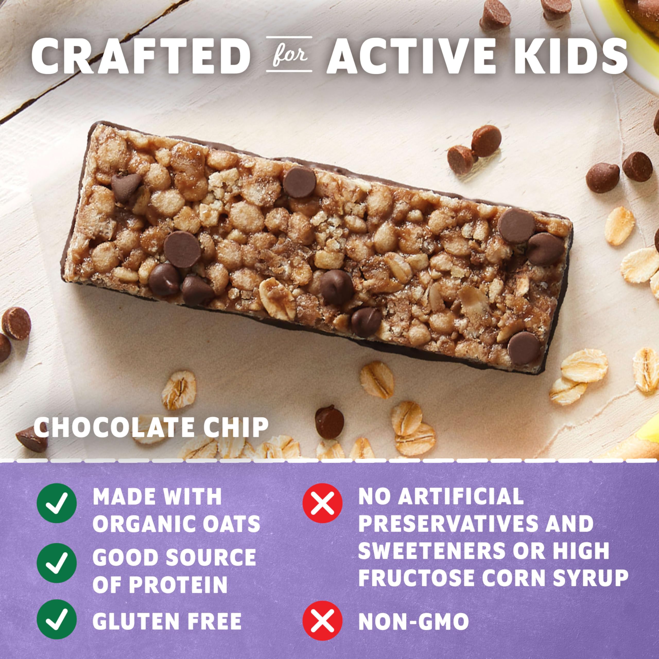 Clif Kid Zbar Protein Chocolate Chip texture closeup highlights crunch