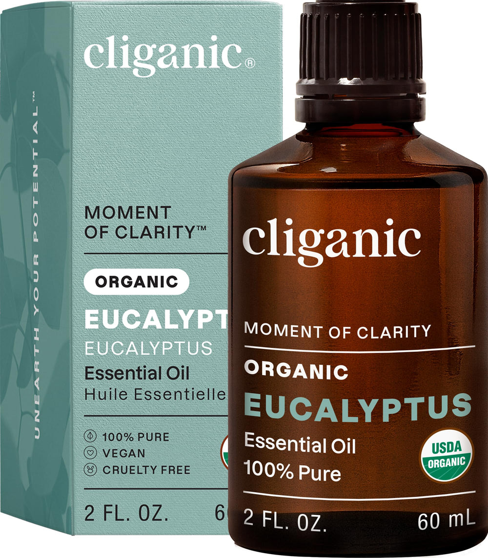 Cliganic Eucalyptus : bouteille d'huile pure prête pour diffusion d'aromathérapie.