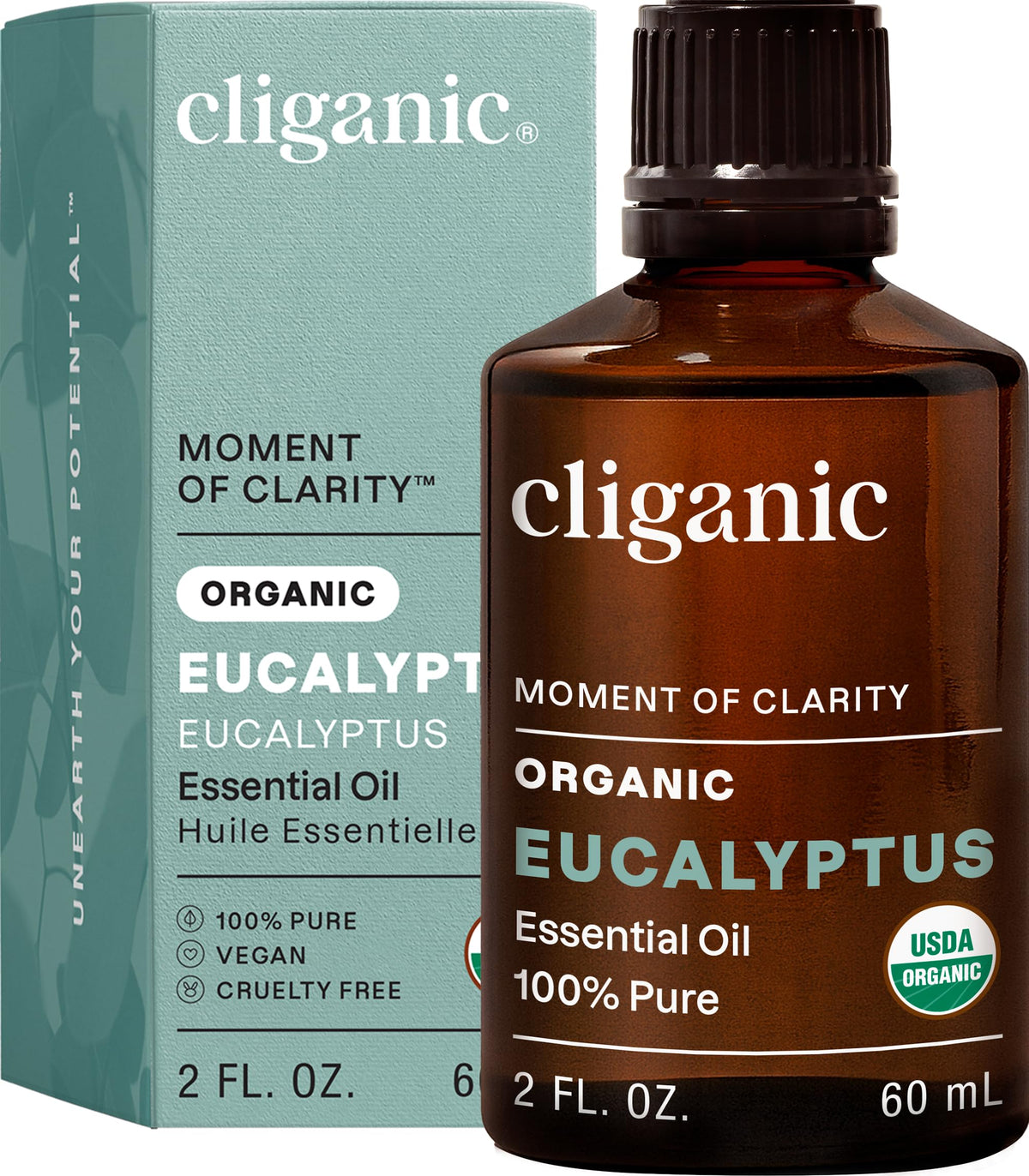 Cliganic Eucalyptus : bouteille d'huile pure prête pour diffusion d'aromathérapie.