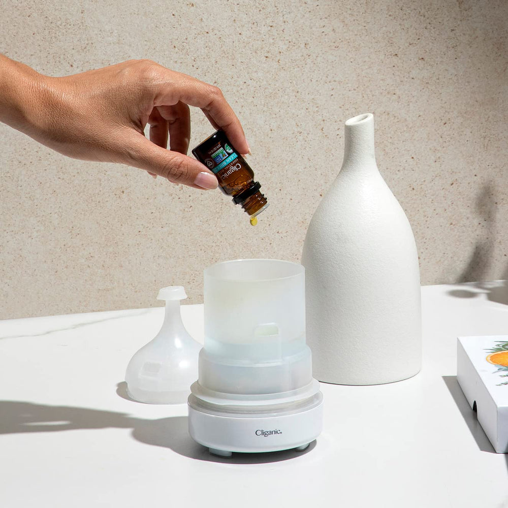 Cliganic Eucalyptus Oil aromatherapy setup for home use.