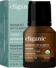 Cliganic Eucalyptus Oil bottle for pure aroma and diffuser use.