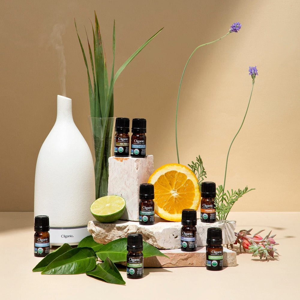 Cliganic Eucalyptus Oil drop closeup emphasizes single-ingredient purity.