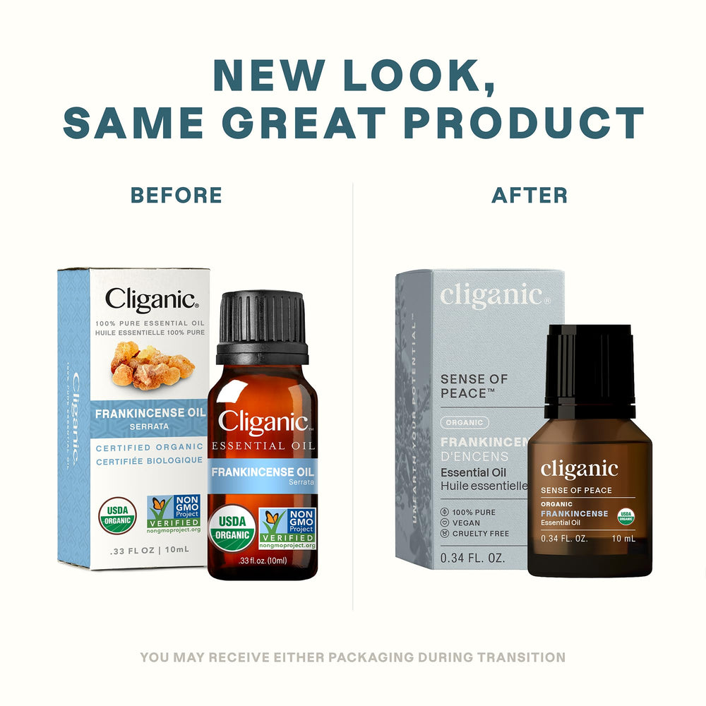 Cliganic organic frankincense packaging highlights product integrity and easy-to-read labeling.