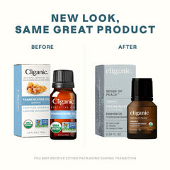 Cliganic organic frankincense packaging highlights product integrity and easy-to-read labeling.