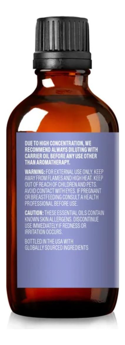Cliganic Organic Lavender Essential Oil bottle highlighting 100% pure single-ingredient formula for safe diffusion.