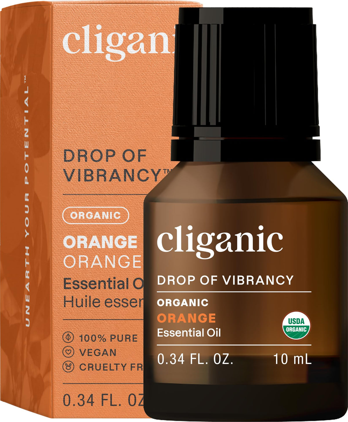Cliganic Organic Sweet Orange Oil bottle ready for uplifting aroma in diffusers.