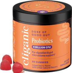 Cliganic Probiotics Gummies bottle front showing a 60-day supply for daily gut support