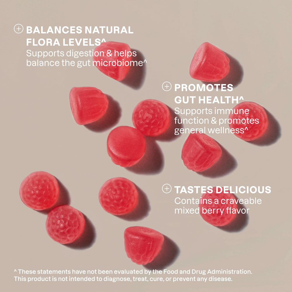 Cliganic Probiotics Gummies mixed berry bottle highlighting vegan, gluten-free wellness