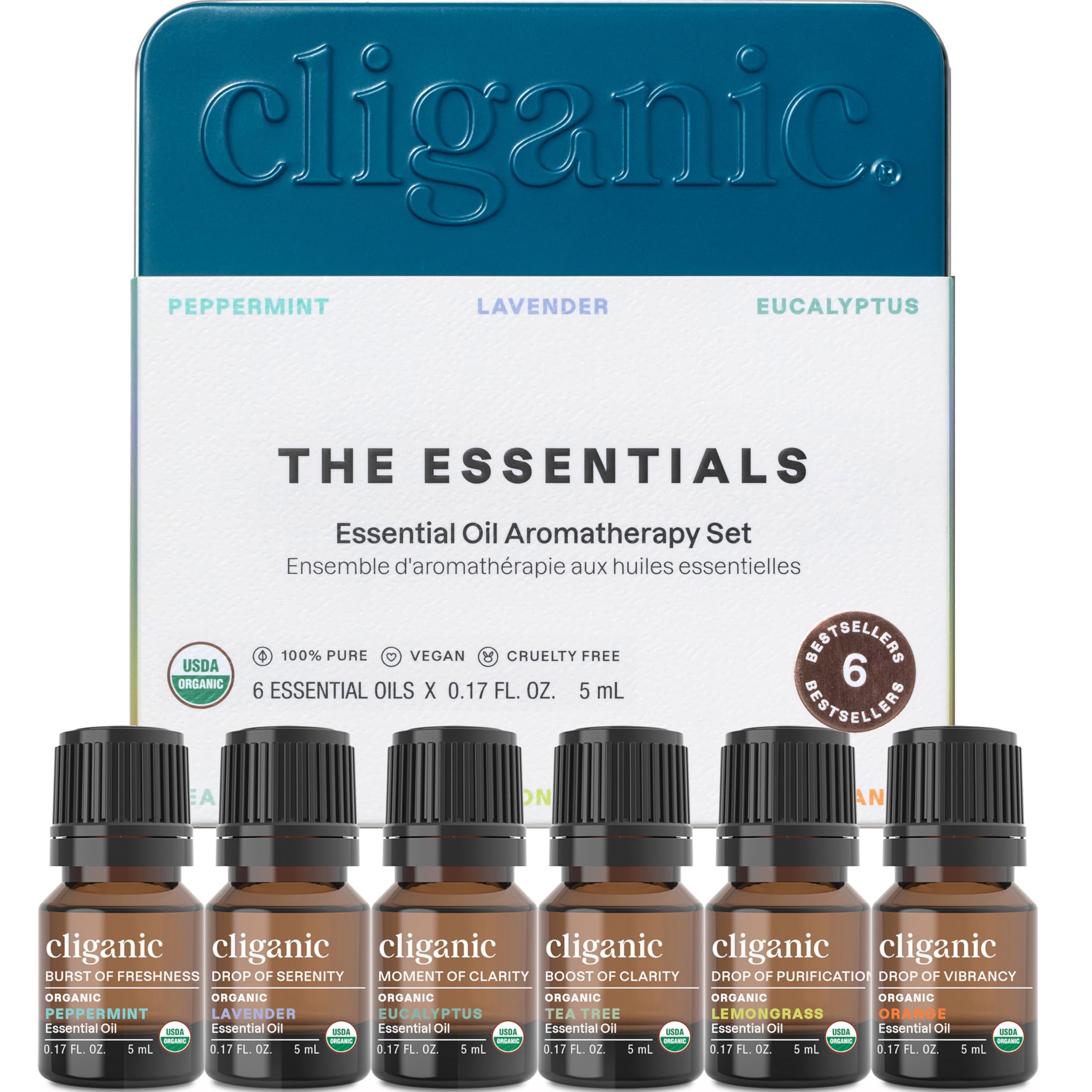Cliganic Top 6 Essentials peppermint bottle for refreshing aroma