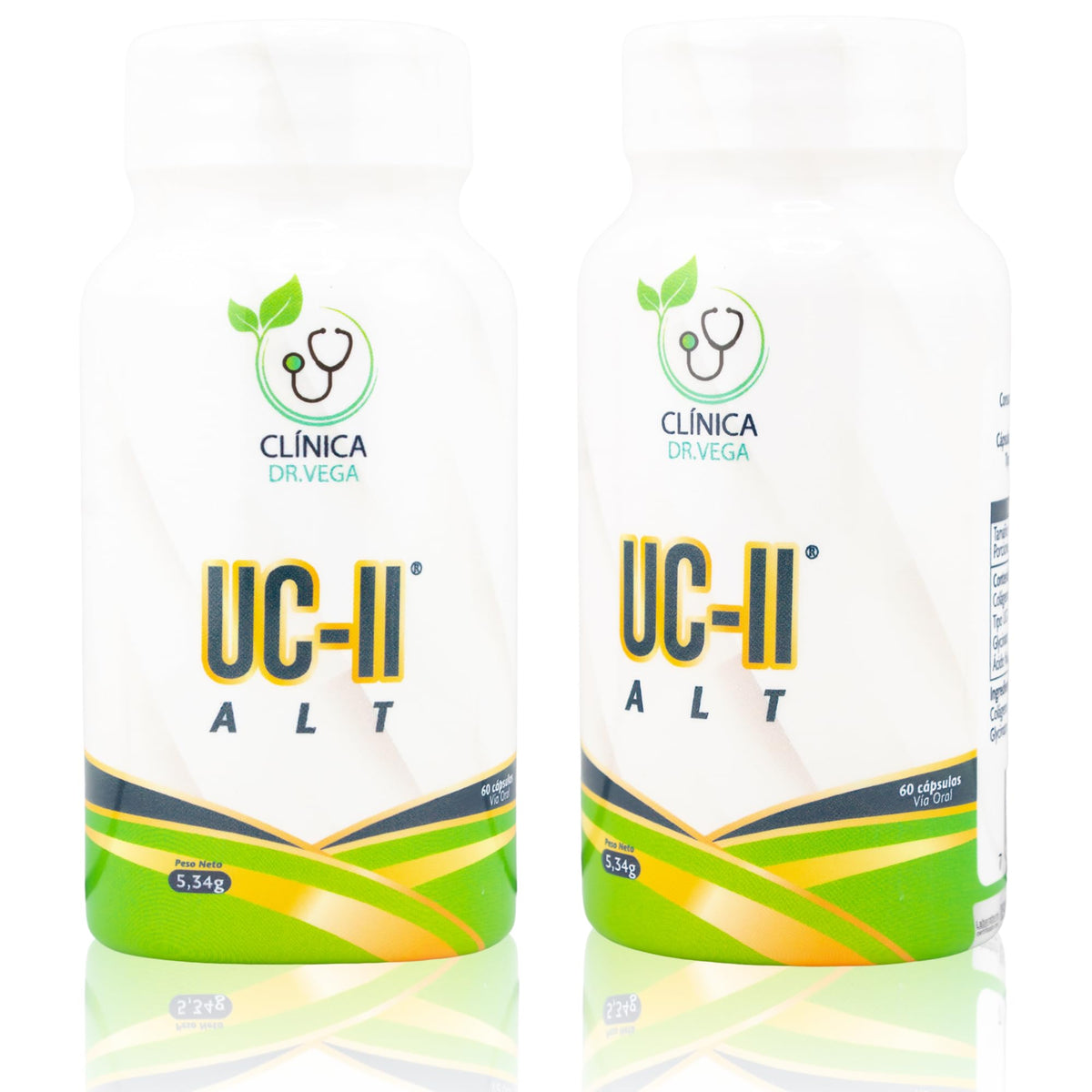 Clinica Dr. Vega UC-II ALT capsules bottle for daily joint support and mobility.