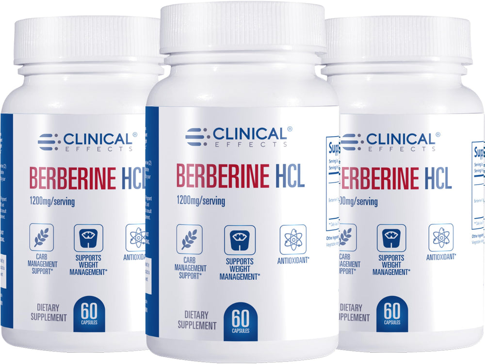 Clinical Effects Berberine HCL bottle front view highlighting vegan formula and liver support