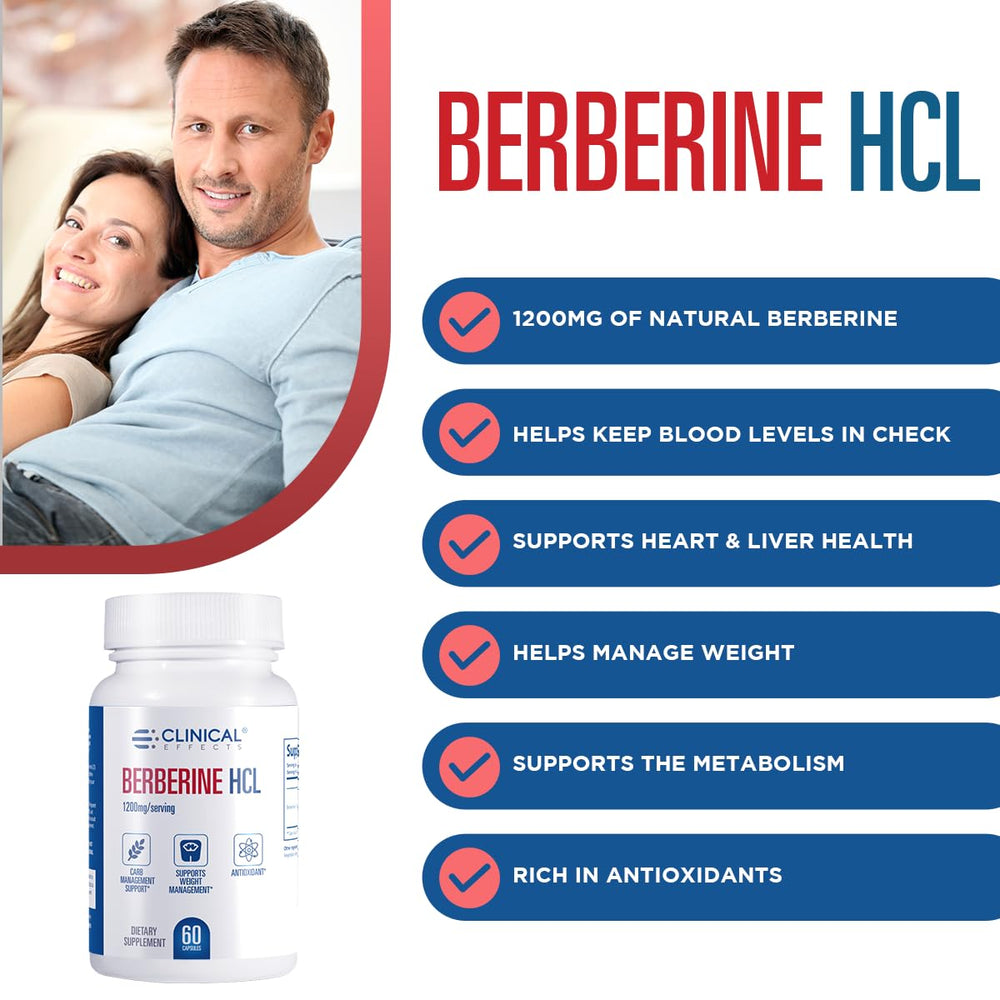Clinical Effects Berberine HCL label highlights non-GMO and cruelty-free quality