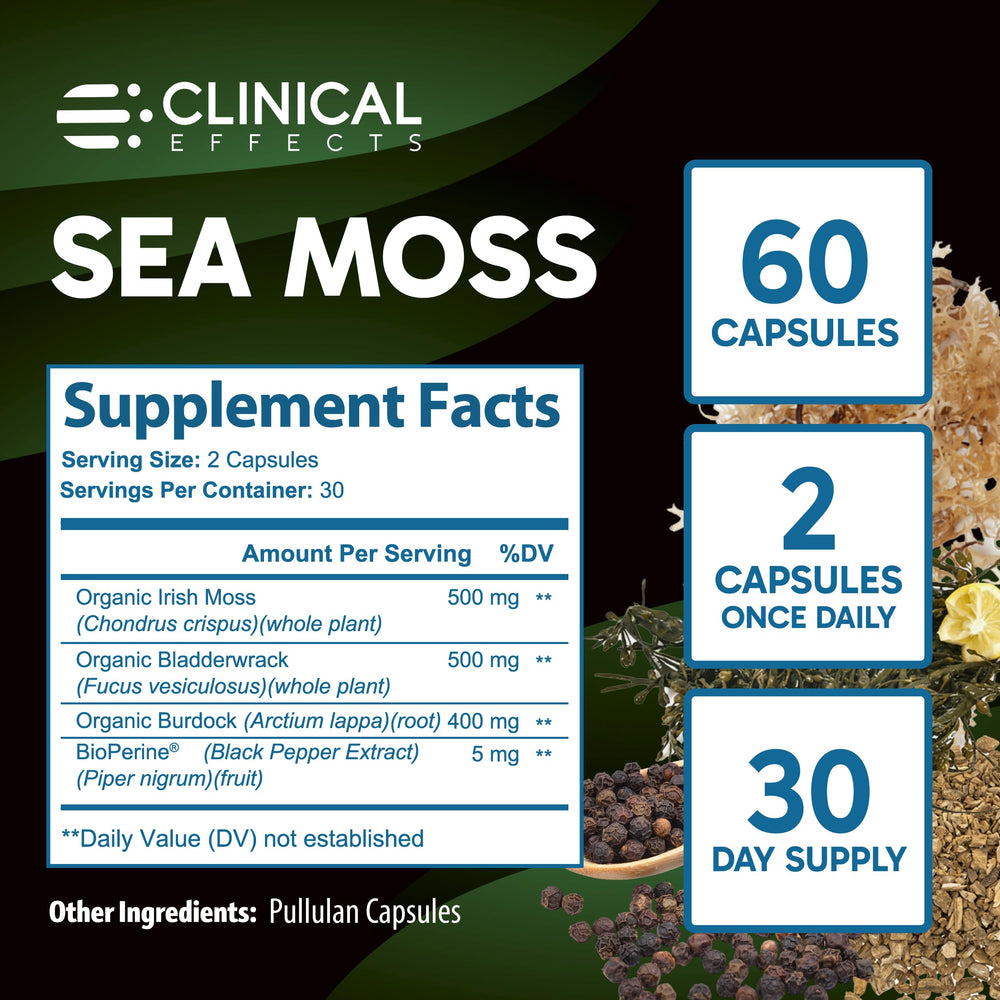 Clinical Effects Irish seaweed in blend, seen within product photo.