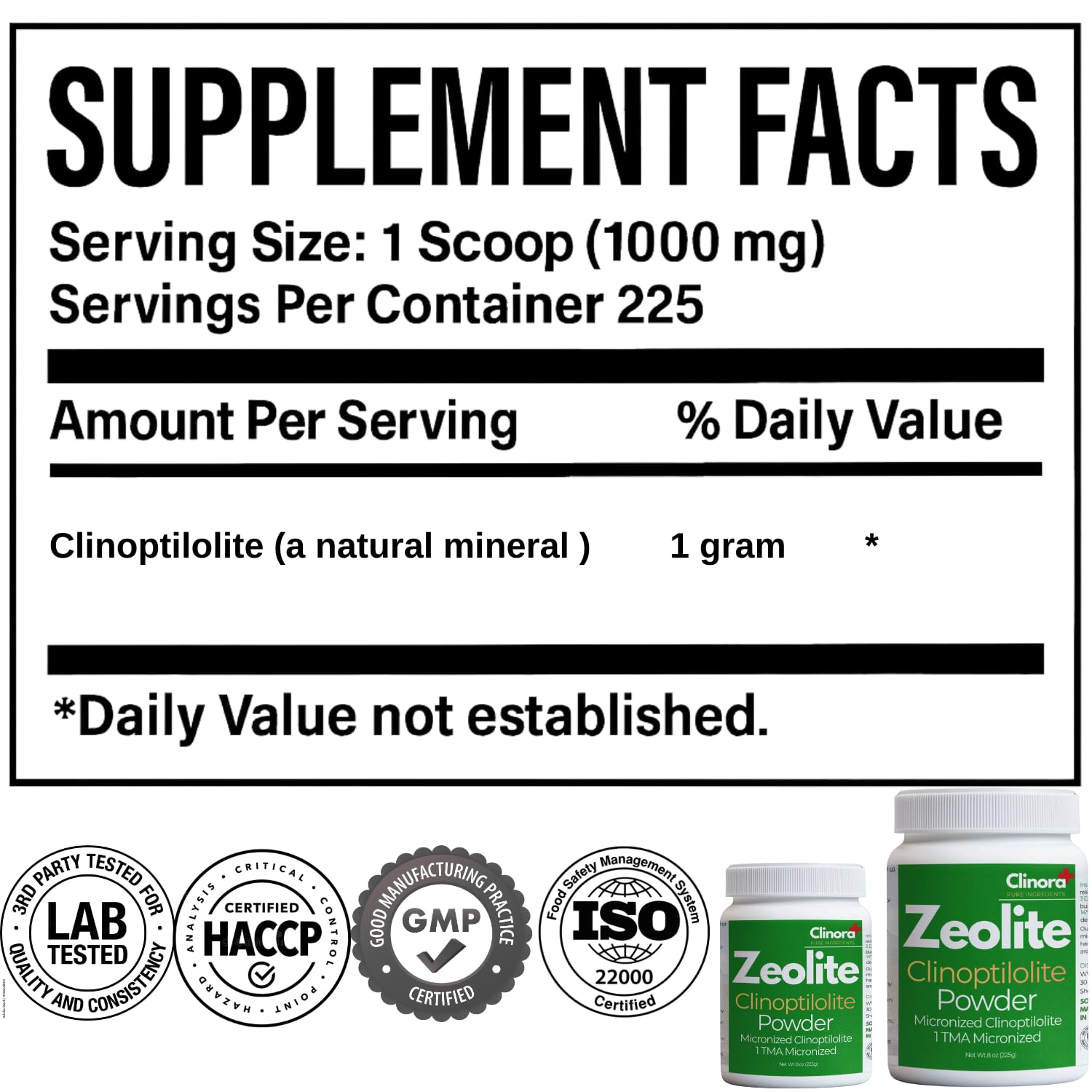 Clinora Zeolite Detox Powder scoop for precise dosing and convenience