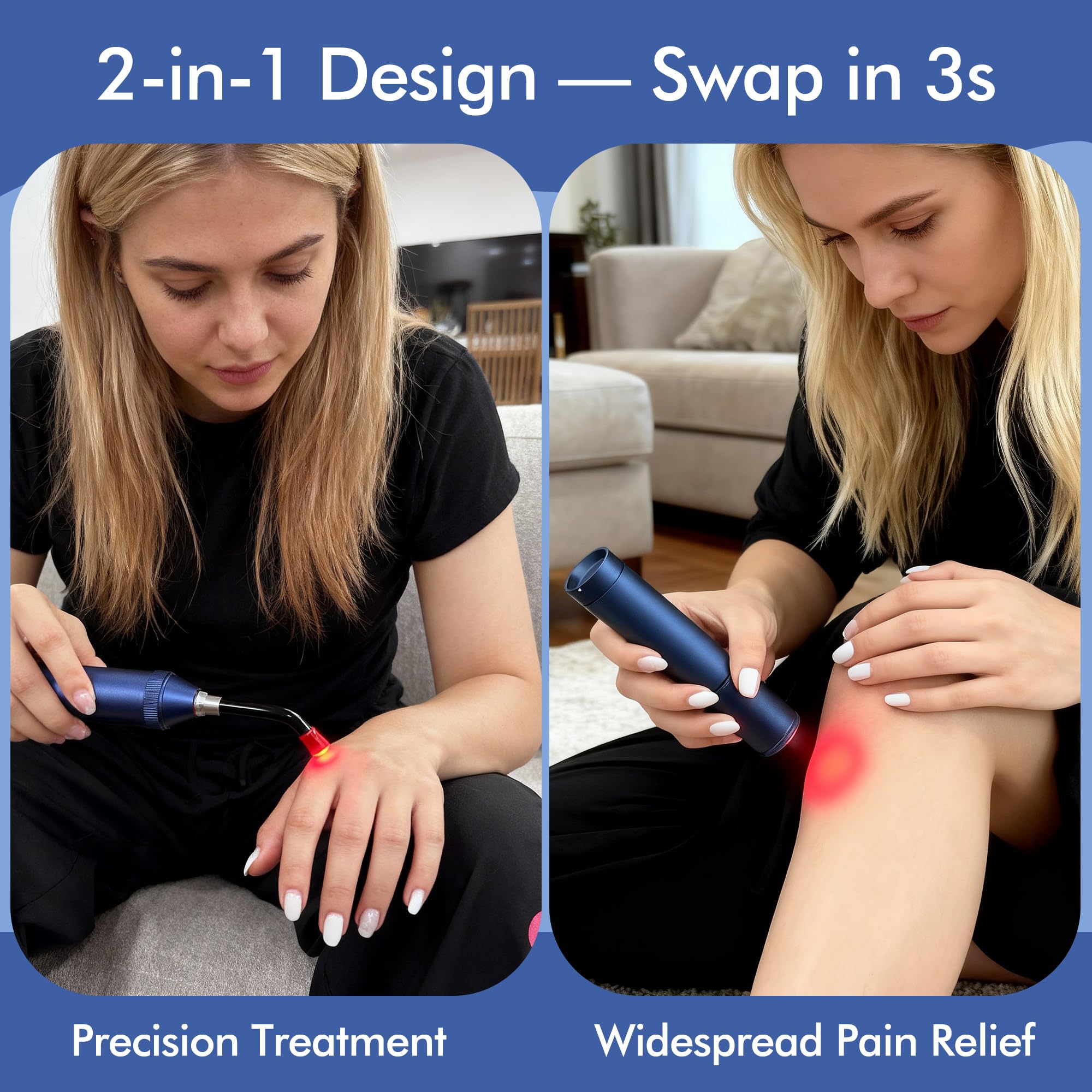 Clocness red-light device in pulse mode to reduce heat during therapy.