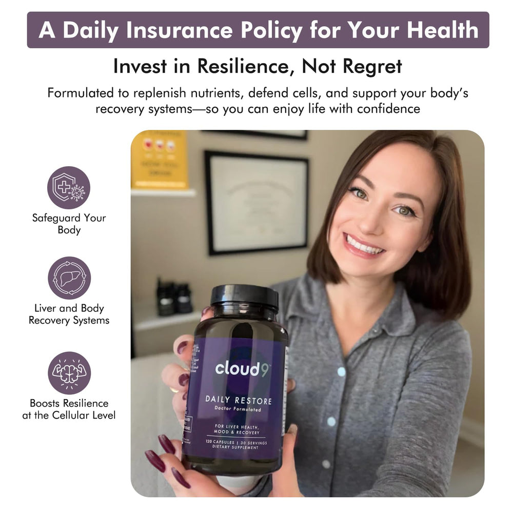 Cloud9 Daily Restore shows B-Vitamins for energy and mental clarity.
