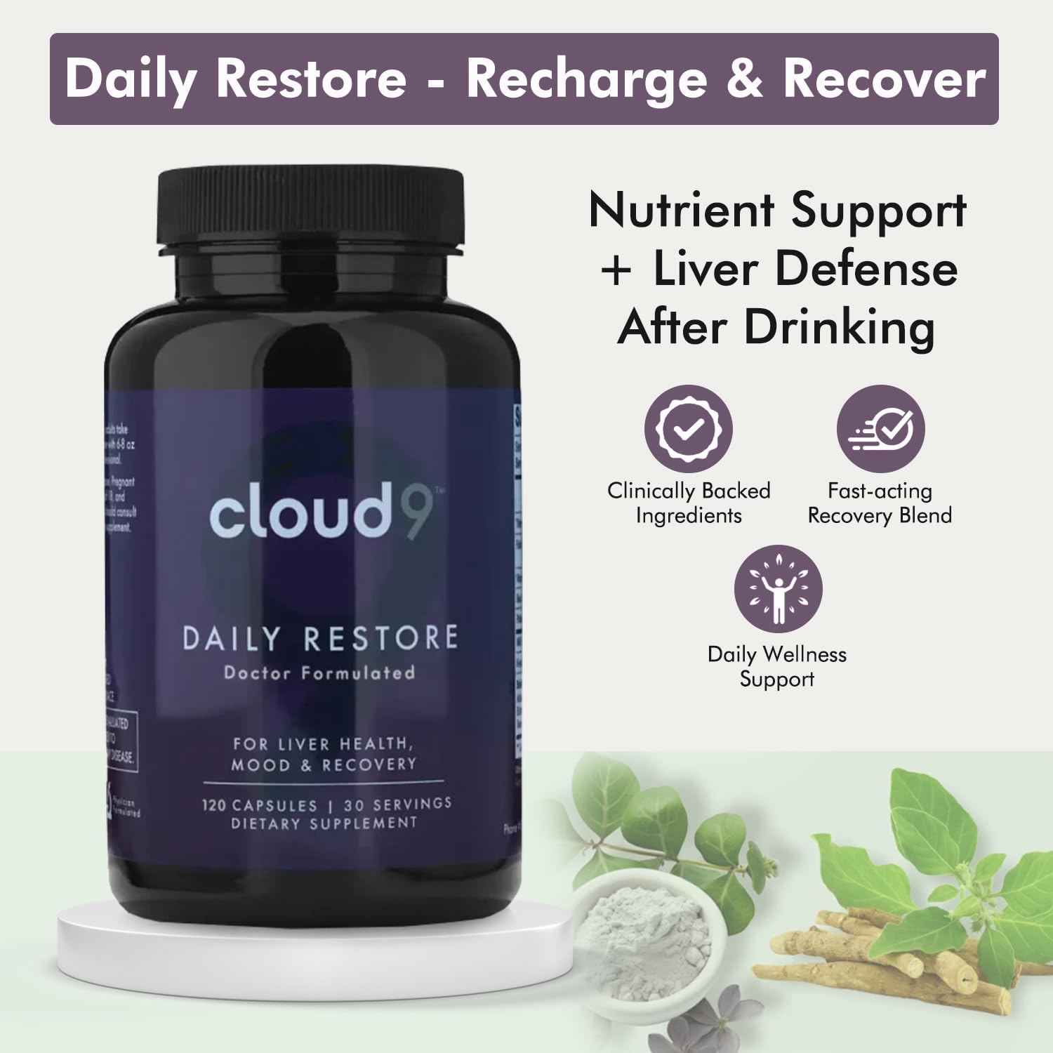 DHM from vine tea leaf in Cloud9 Daily Restore hints at antioxidant protection.
