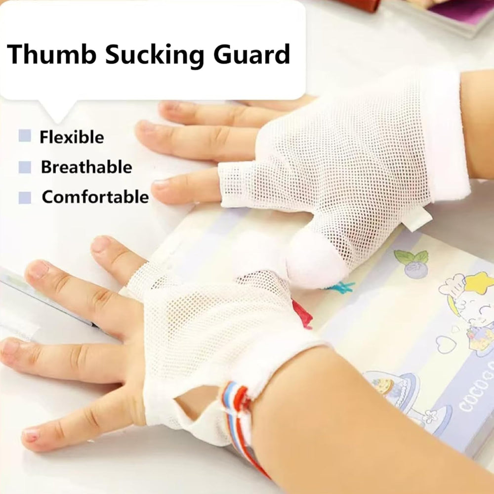 Cloverhome Thumb Sucking Guard wrist strap close-up shows secure, adjustable fit.