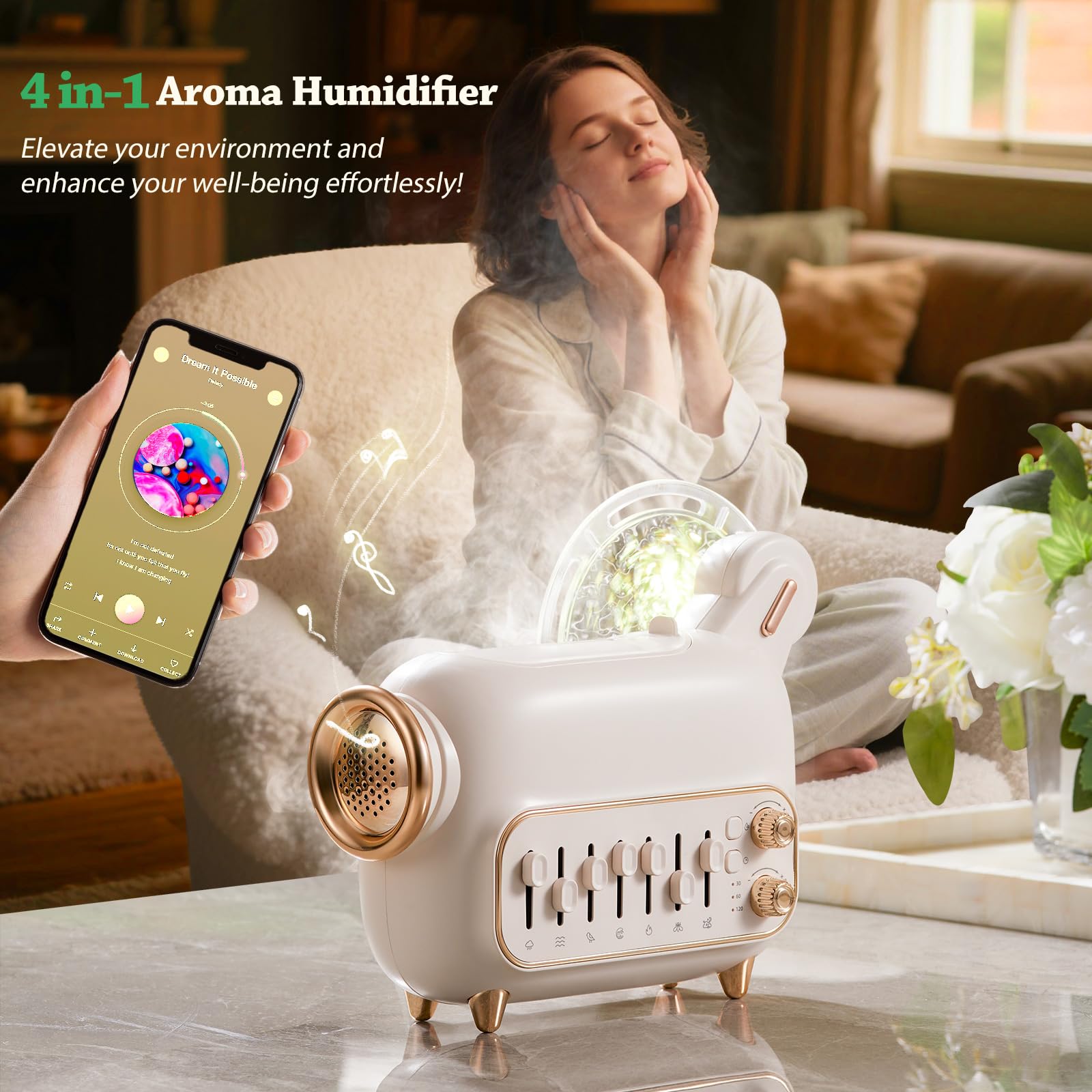 CLOZIAS rotating night light casting a calming glow in a living space.