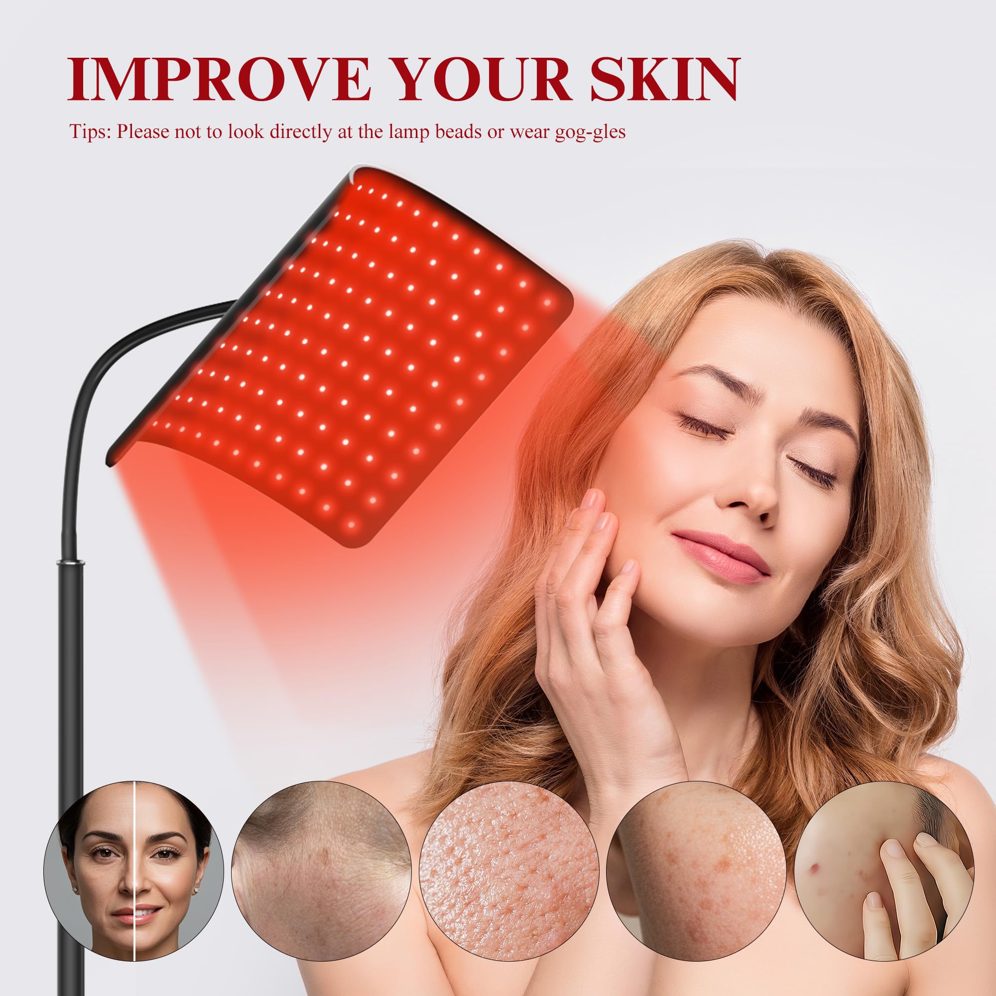 CMICE red-light therapy lamp curved panel front showing light distribution for face and body