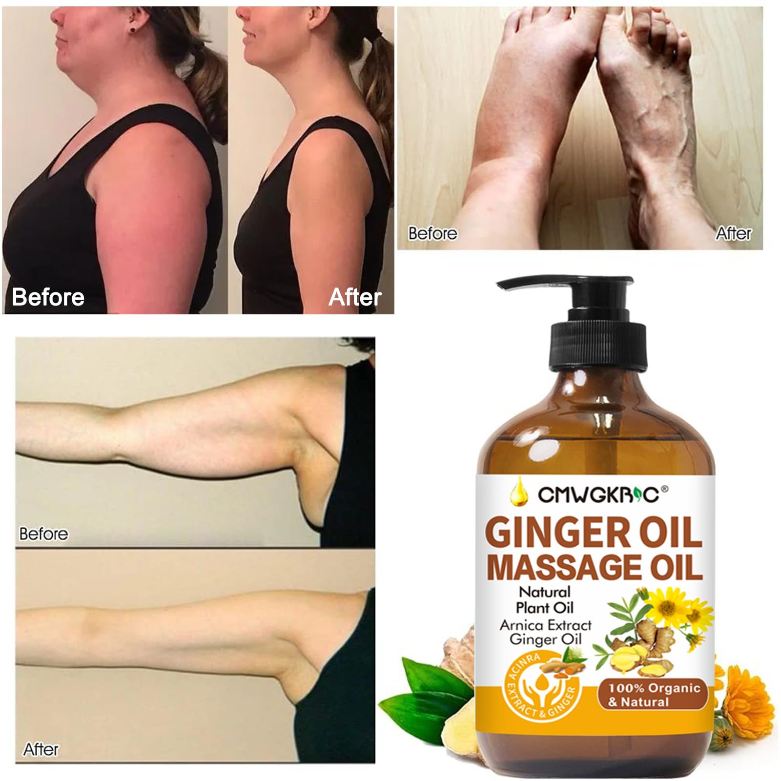 CMWGKBC arnica-ginger-oil closeup showcases natural ingredients for comforting massages