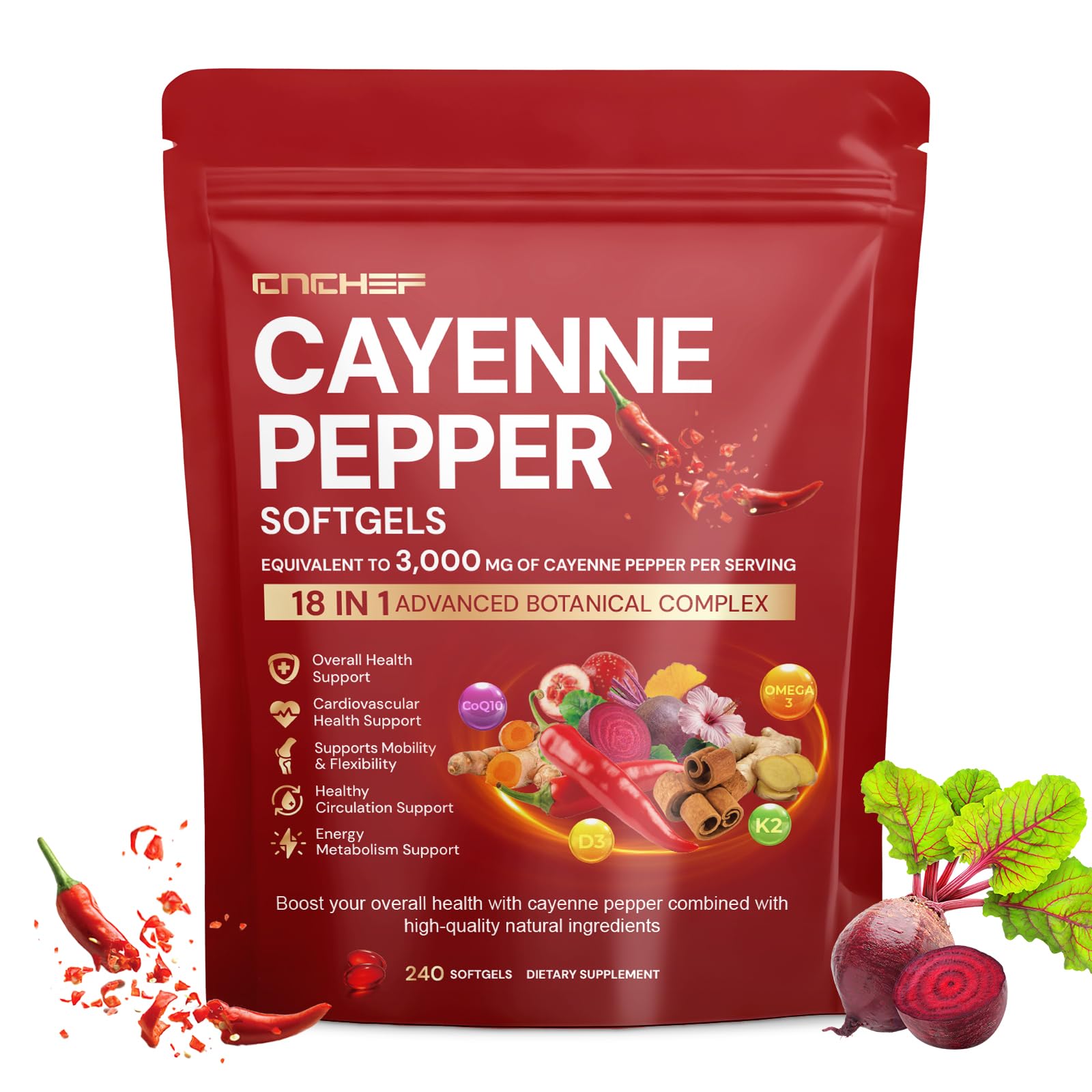CNCHEF Cayenne packaging box front view emphasizes premium wellness formula.
